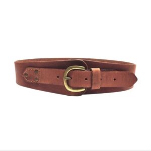 {Linea Pelle} Tan Leather Belt with Gold Buckle - Size SMALL